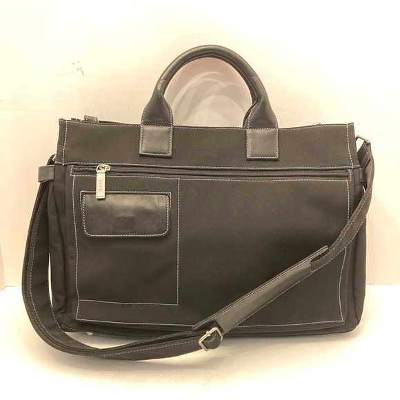 HOBO International Black Messenger Office Bag Nylon Leather Trim Medium